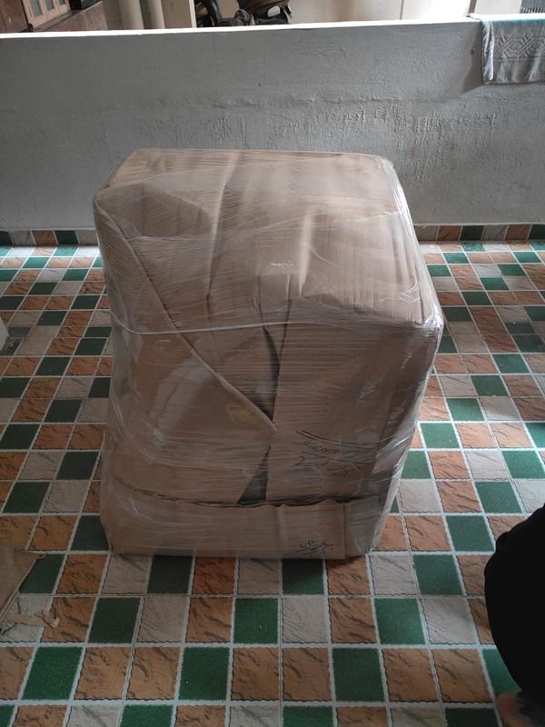 Cartons taped and stacked ready for loading